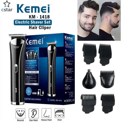 3-in-1 Electric Hair Clipper & Grooming Kit Professional rechargeable trimmer for beard, hair, and nose grooming with sharp precision blades and stylish design.