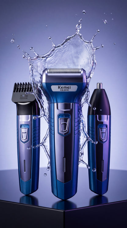 3-in-1 Electric Hair Clipper & Grooming Kit Professional rechargeable trimmer for beard, hair, and nose grooming with sharp precision blades and stylish design.