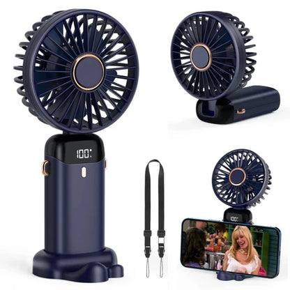 X5 Portable LED Digital Display Fan – Rechargeable Mini Handheld Fan with 5 Speeds & Phone Stand
